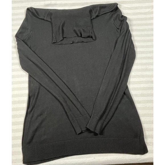 John + Jenn Sweater Womens Medium Black Cowl Neck Tunic Side Slit Knit Rayon - Picture 1 of 9